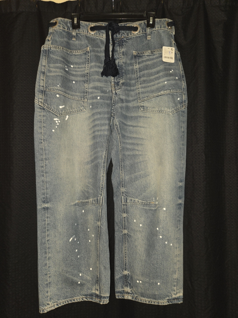 We The Free Light Blue Moxie Barrel Jeans with White Paint Splatter